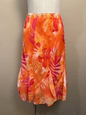 Women’s Vibrant Orange Pink Y2K Coconut Girl Tropical Print Flowy Skirt Size 8